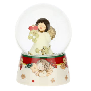 Boule De Neige Angelo Con Vischio In Vetro E Ceramica