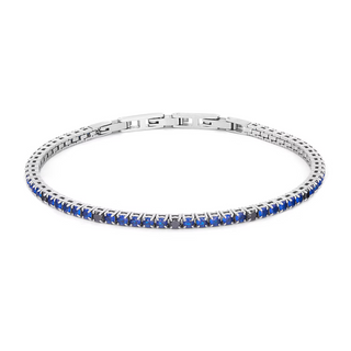 Bracciale Tennis in Acciaio e Zirconi Blu Zaffiro e Neri