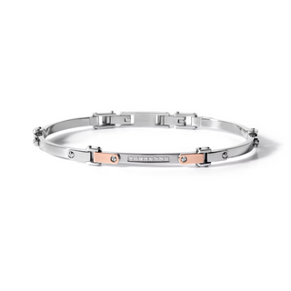 Bracciale in Acciaio e Oro Rosè con Diamanti Bianchi