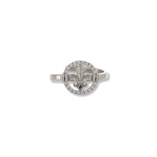 Anello Giglio Rodiato Regolabile Con Pave' Zirconi