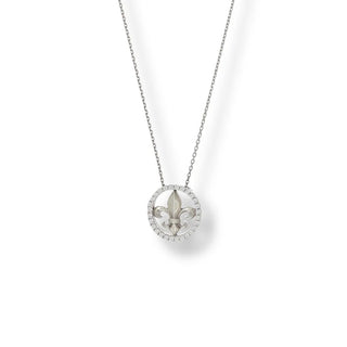 Collana Grande  Giglio Rodiata Con Pave' Zirconi