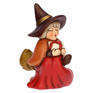 Befana Berta con regalo in ceramica, piccola Thun 5,3x9,3x11 cm - Armando Poggi Firenze