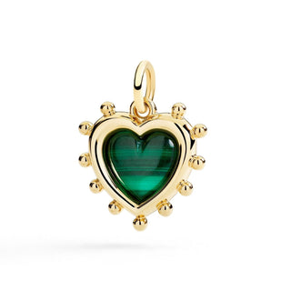 Charm Cuore in Oro 9Kt e argento e malachite