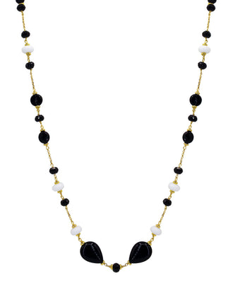 Black/White Agate Necklace Gold