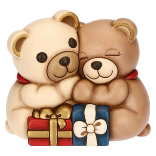 Coppia Teddy Natale con regali in ceramica Thun 18,3x11,9x15,9 cm - Armando Poggi Firenze