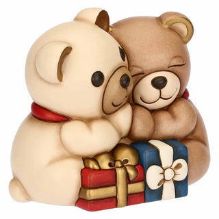 Coppia Teddy Natale con regali in ceramica Thun 18,3x11,9x15,9 cm - Armando Poggi Firenze