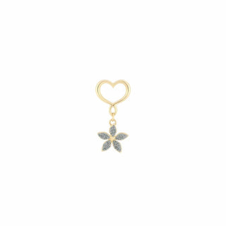 Orecchino 18KT Fiore celeste e Cuore Maman