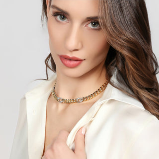 Gold Plated Curb Chain with Zircons