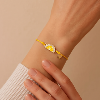 Bracciale Cordino Giallo Fettina Di Limone con Pavé