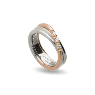 Filodellavita Classic Collection Ring, 3 Strands, 2.2mm Wire in 925 Silver and 9Kt Rose Gold