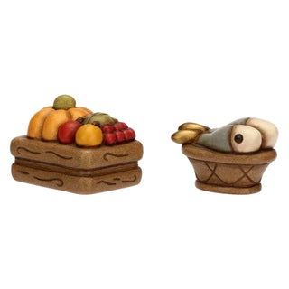 Set Cassetta Frutta E Cesto Con Pesce In Ceramica Presepe Classico Thun - Armando Poggi Firenze
