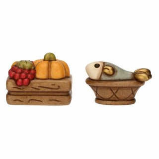 Set Cassetta Frutta E Cesto Con Pesce In Ceramica Presepe Classico Thun - Armando Poggi Firenze