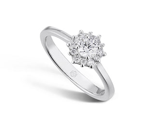 9kt Hexagon Ring with Center Stone and Halo, Lab-Grown Diamond 0.35ct + 0.14ct